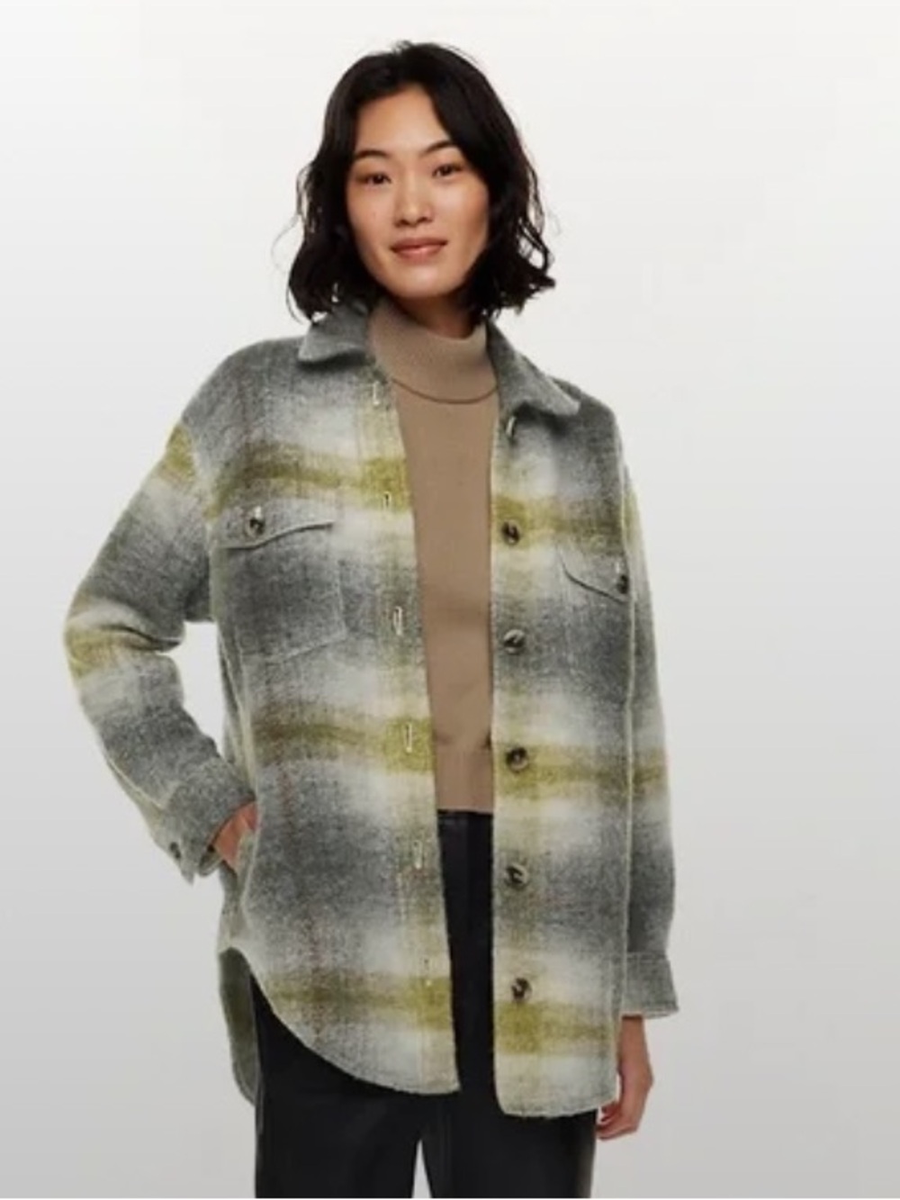 Aritzia Gray and Olive Plaid Shacket
